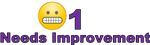 nervous face with teeth emoji, number 1, and Needs Improvement